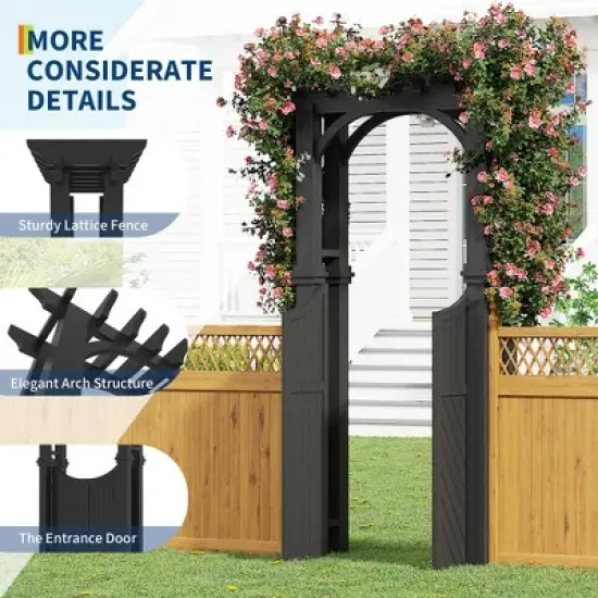 Outdoor Wood Garden Arbor with Gate, Wooden Arch Trellis for Climbing Planting Plant Stand, Yard, Garden Decor image {2}
