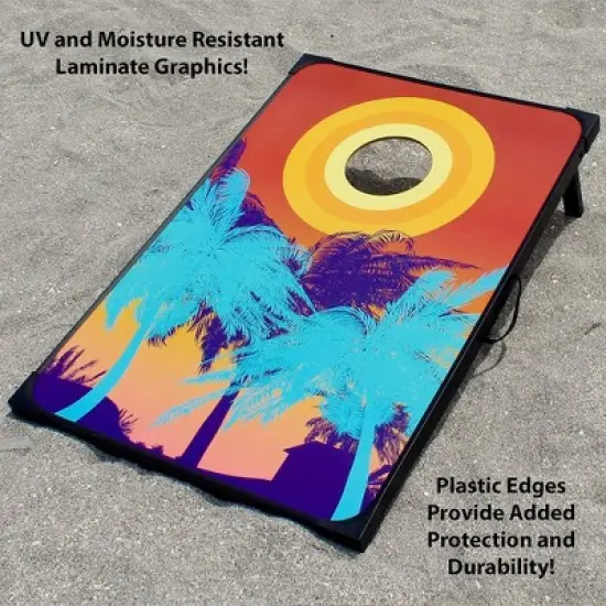 Driveway Games Weatherproof UV-Resistant Lightweight Tailgate Bean Bag Toss Board Cornhole Set w/4 Blue & 4 Orange Bags & Portable Carry Bag, Tropical image {1}