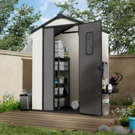 YARDSIGHT 8*6 FT Outdoor Storage Shed with Floor and Double Doors for Garden Patio Furniture and Tools,Gray/White image {1}