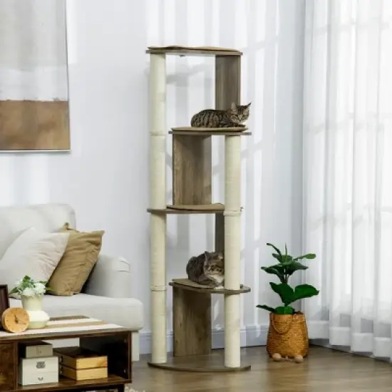 PawHut 65" Corner Modern Cat Tree Tall for Climbing, Large Multilevel Cat Tower with Scratching Posts, Small-Fit Kitten Tower with Sisal, Cream White image {2}