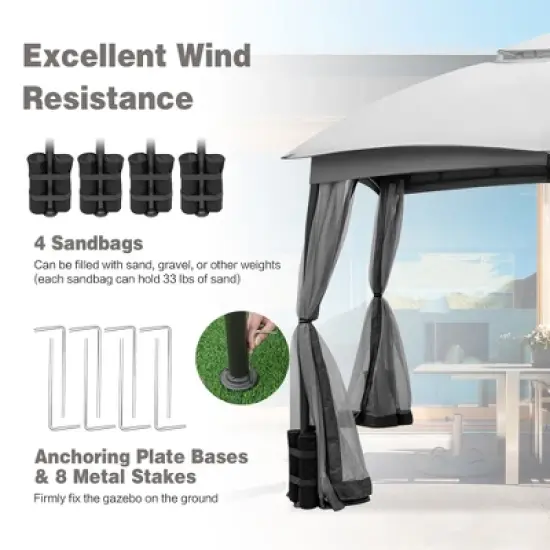 Costway 10x12 FT 2-Tier Patio Gazebo Canopy Netting Heavy-Duty Metal Easy-Setup Outdoor image {6}