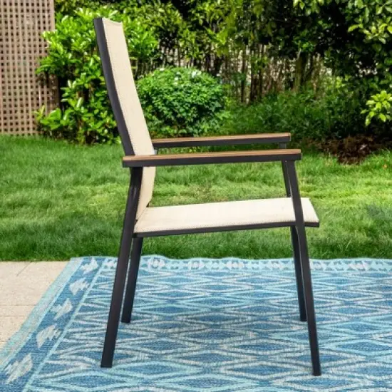 Captiva Designs 9pc Outdoor Dining Set with Rectangle Table and Beige Aluminium Textilene Chairs image {3}