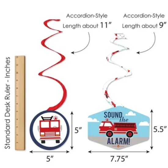 Big Dot of Happiness Fired Up Fire Truck - Firefighter Firetruck Baby Shower or Birthday Party Hanging Decor - Party Decoration Swirls - Set of 40 image {5}