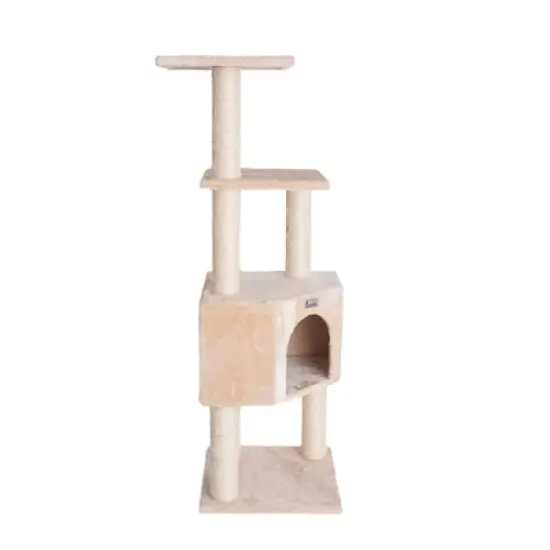 GleePet GP78480321 48-Inch Real Wood Cat Tree In Beige With Perch And Playhouse image {7}