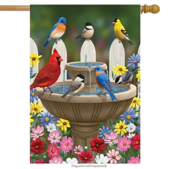 Briarwood Lane Birdbath Gathering Spring House Flag Floral Birds image {1}