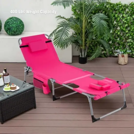 Costway 2 PCS Outdoor Folding Chaise 5-Position Lounge Chair with Adjustable Footrest Pink/Gray/Dark Pink/Navy Blue image {1}