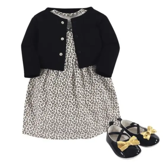 Little Treasure Baby Girl Cotton Dress, Cardigan and Shoe 3pc Set, Leopard image {1}