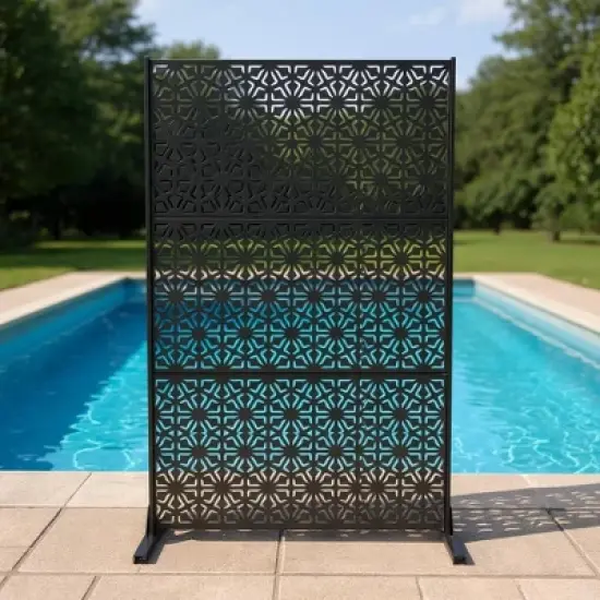 Outdoor Metal Privacy Screen 72"x47" Freestanding Decorative Fence Panels with Stand,Steel Divider & Climbing Plant Trellis for Patio Garden Balcony image {8}
