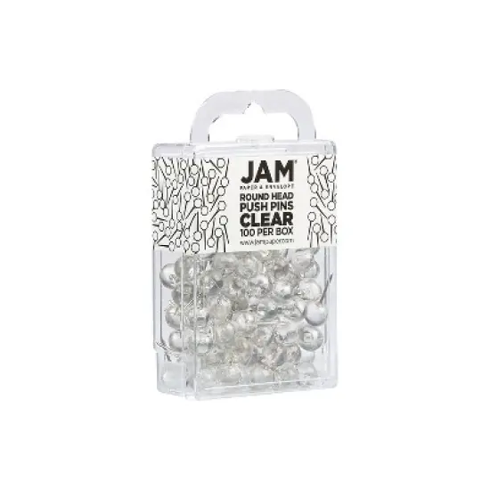 JAM PAPER Round Head Push Pins Clear 100/Pack (346RTCL) image {1}