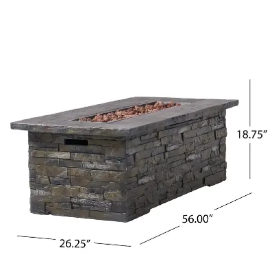 GDFStudio Dunnigan Outdoor 50,000 BTU Lightweight Concrete Rectangular Fire Pit Table, Natural Stone image {2}