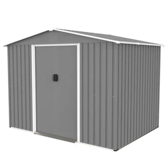 Gulches 8x6 FT Outdoor Tool Storage Shed with Metal Foundation & Lockable Doors,  All Weather Metal Sheds for Garden, Patio, Backyard, Lawn, Gray image {9}