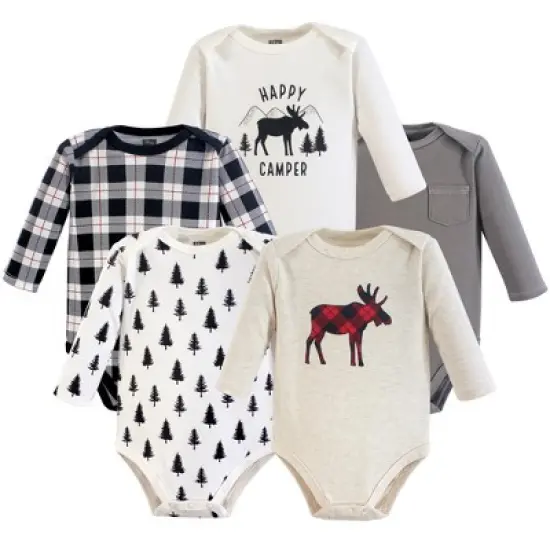 Hudson Baby Infant Boy Cotton Long-Sleeve Bodysuits 5pk, Moose image {2}