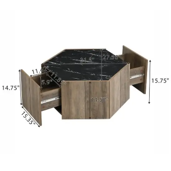 Christopher Knight Home Nirae Rustic Hexagonal Coffee Table with Drawers image {2}