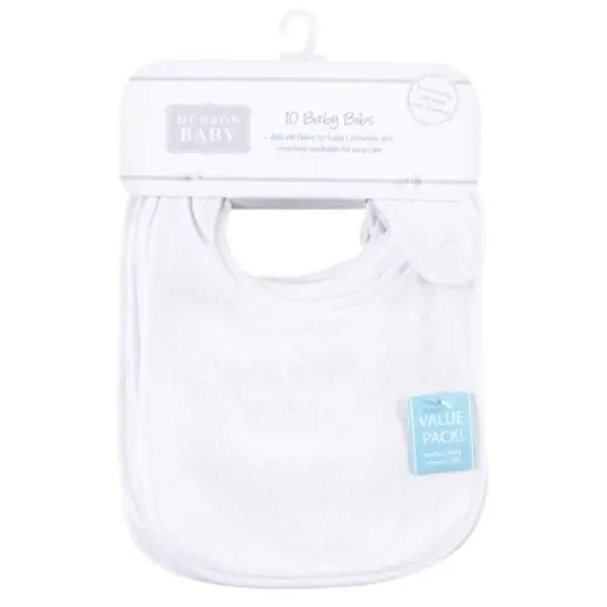 Hudson Baby Infant Unisex Rayon from Bamboo Terry Bibs, White, One Size image {1}