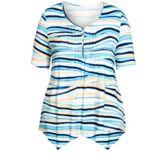Women's Plus Size Sharkbite Print Top  - Blue Waverley | AVENUE image {2}
