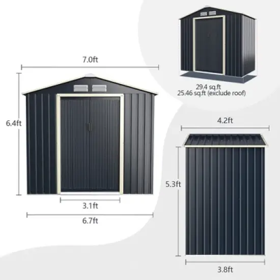 Costway Metal Storage Shed for Garden and Tools w/Sliding Double Lockable Doors image {2}