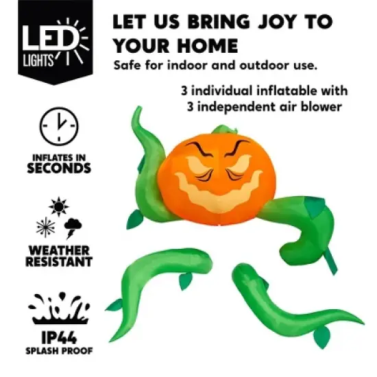 Joyfy 7.5FT Halloween Inflatables Outdoor Decorations, 3 Pcs Window Inflatable Pumpkin Head with Tentacles for Halloween Party Roof Outside Decoration image {2}