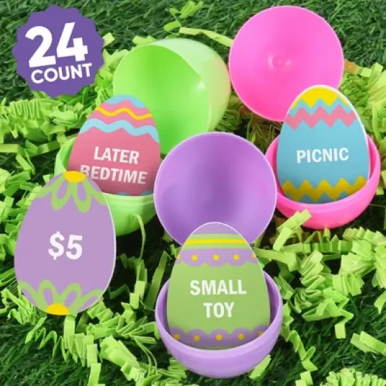 Big Dot of Happiness Hippity Hoppity Easter Egg Hunt Token Stuffers, 24 Count Egg Shape Filler Tokens with Rewards for Kids, Reusable Easter Activity, image {1}