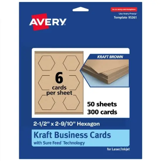Avery Hexagon Business Cards, 2-1/2" x 2-9/10", Kraft Brown, 300 Total image {9}