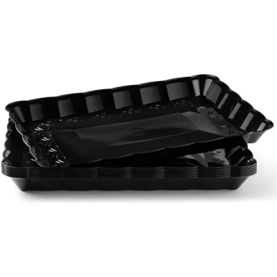 Posh Setting Black Rectangular Serving Tray with Scalloped Edge - 4 Count image {8}