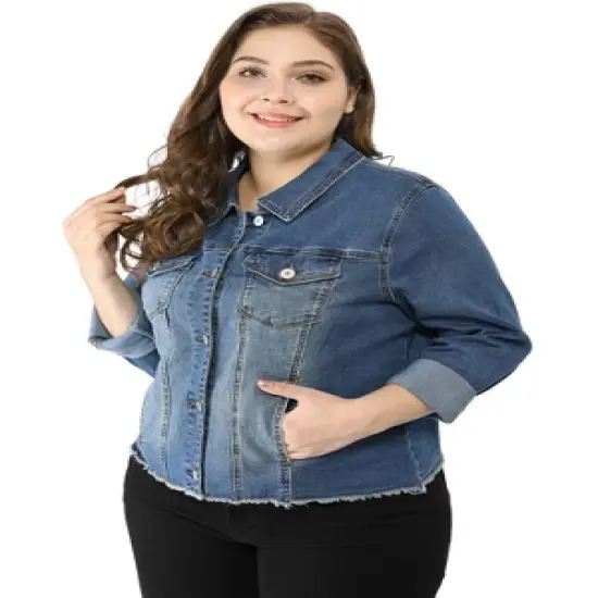 Agnes Orinda Women's Plus Size Classic Denim Casual Long Sleeve Fashion Jean Jackets image {2}