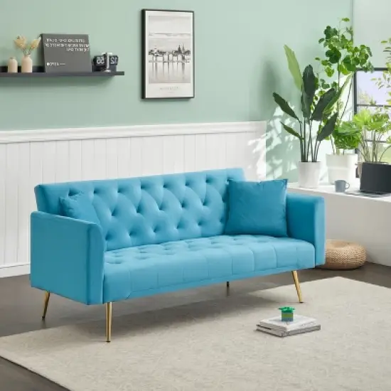 71 inch convertible love seat sofa, American retro, light blue Polyester, suitable for small living room, bedroom, office image {3}