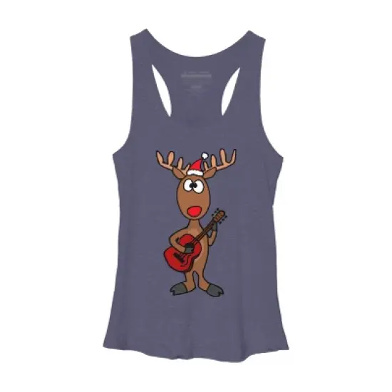 Women's Design By Humans Funny Cool Christmas Reindeer Playing the Guitar By SmileToday Racerback Tank Top image {4}