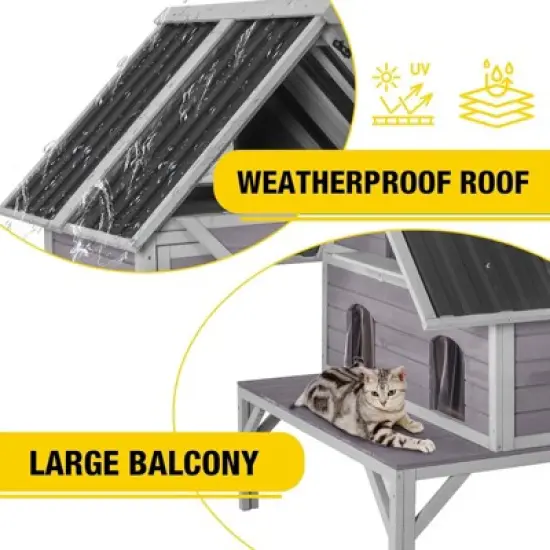 Aivituvin Wooden Outdoor Cat House | Metal Roof-AIR7034 image {2}
