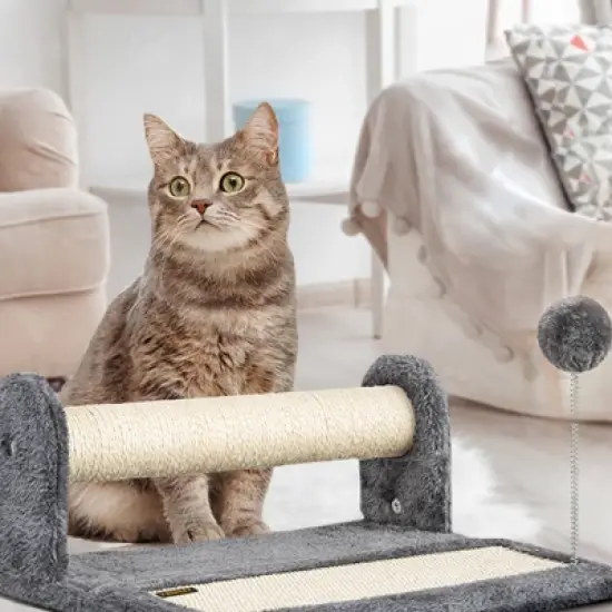 PAWBEE Cat Scratching Post & Scratching Pad &ndash; 14.5&rdquo; Cat Post & Scratching Board With Soft Play Ball Toy - Covered with Natural Sisal Rope image {3}