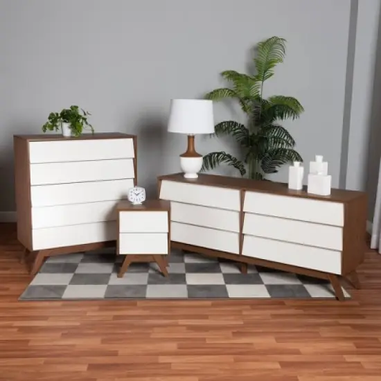 3pc Hildon Two-Tone Wood Storage Set White/Walnut Brown - Baxton Studio image {1}