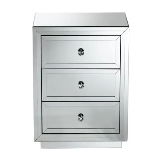 Lina Mirrored 3 Drawer Nightstand Bedside Table Silver - BaxtonStudio image {6}
