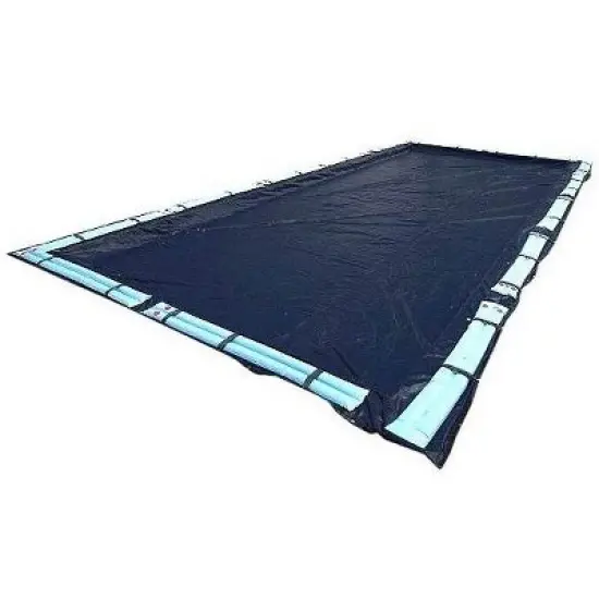 18 x 36 Foot Dark Blue Rectangular In Ground Winter Pool Cover with Water Tubes image {1}