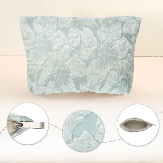 Unique Bargains Travel Canvas Floral Zipper-Closure Green 1 Pc image {4}