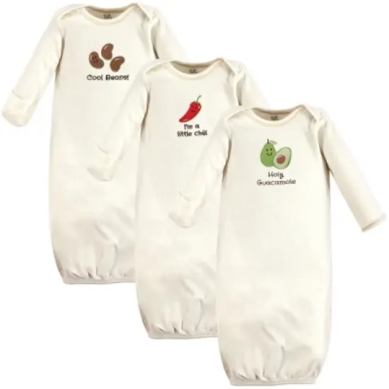 Touched by Nature Baby Organic Cotton Long-Sleeve Gowns 3pk, Guacamole image {1}