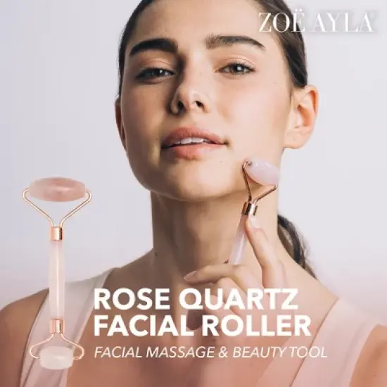 Zoe Ayla Rose Quartz Gua Sha and Roller Set, Skin Care Face Massager, 2 Pcs image {5}