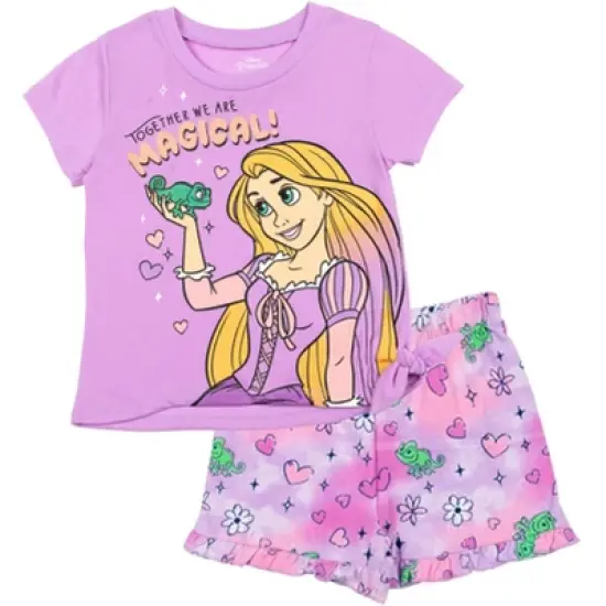 Disney Frozen Moana Princess Rapunzel Snow White Raya and the Last Dragon Girls Peplum T-Shirt and French TerryShorts Outfit Set Little Kid to Big Kid image {12}