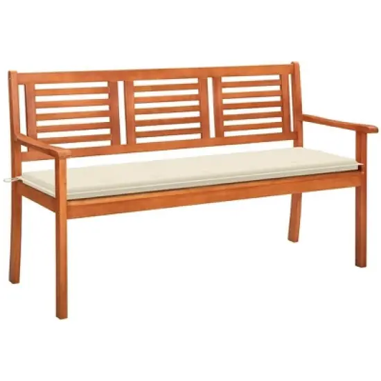 vidaXL 3-Seater Patio Bench with Cushion - Robust & Comfortable Seating Made from Solid Eucalyptus Wood - Perfect for Gardens, Terraces, and Patios image {1}