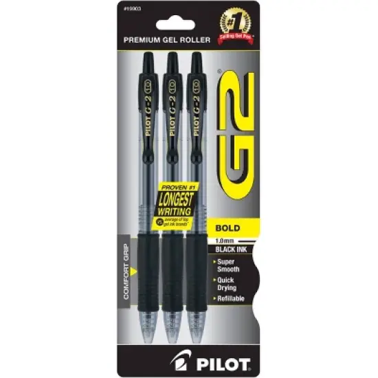 Pilot 3pk G2 Gel Pens Bold Point 1.0mm Black Ink image {6}