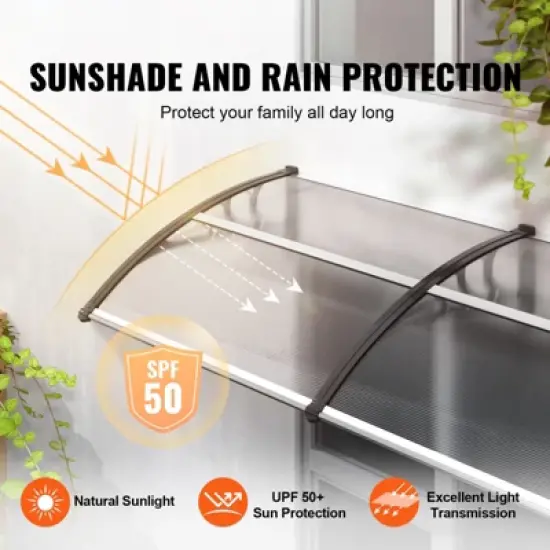 VEVOR Window Door Awning Canopy 40" x 80", UPF 50+ Polycarbonate Entry Door Outdoor Window Awning Exterior, Front Door Overhang Awning image {2}