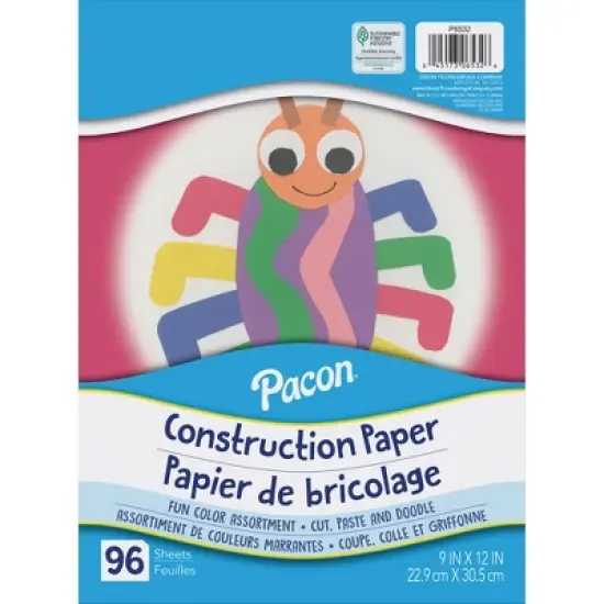 Pacon&reg; Construction Paper, Lightweight, Assorted Colors, 9" x 12", 96 Sheets Per Pack, 3 Packs image {1}
