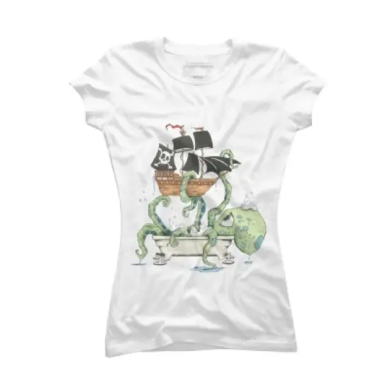 Junior's Design By Humans Kraken in the Tub By Handclones T-Shirt image {3}