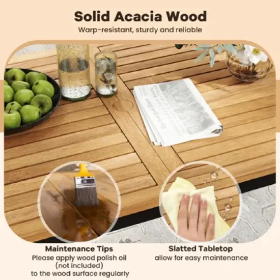 Tangkula Set Of 4 Patio Furniture Set Outdoor Dining Chair Set for 4 w/Acacia Wood & Metal Frame Umbrella Hole 1 Table 2 Armchairs 1 Bench image {5}