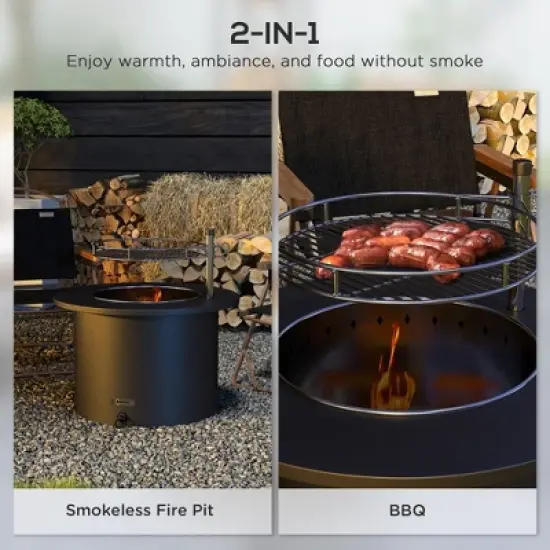 Kumasinova 2-In-1 Smokeless Fire Pit & BBQ Grill with Poker & Ash Tray,Rotatable Cooking Grate Bonfire Stove for Picnic,Stainless Steel,Black image {3}