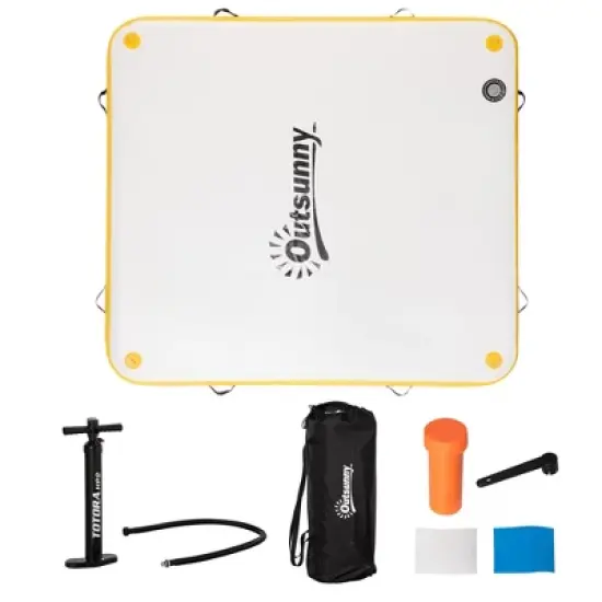 Outsunny 6' x 6' Water Inflatable Floating Dock, Rafting Platform Island, Large Mat  with Air Pump & Backpack, for Pool, Beach, Ocean, Yellow image {3}
