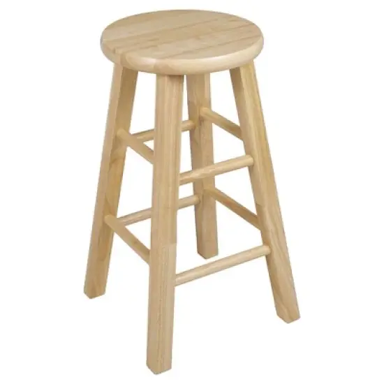PJ Wood Round-Seat 24 Inch Tall Kitchen Counter Stools for Homes, Dining Spaces, and Bars with Backless Seats, 4 Square Legs, Natural, Set of 2 image {1}