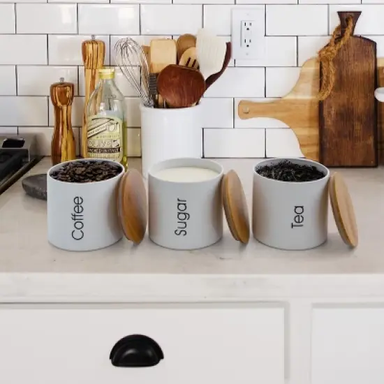 MegaChef Kitchen 4 Piece Bamboo Storage and Organization Canister Set in White image {2}