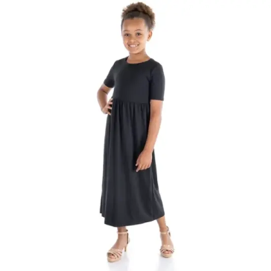 24seven Comfort Apparel Girls Short Sleeve Pleated Midi Dress image {4}