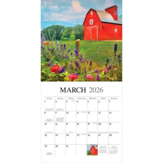 Hopper Studio Beckoning Barns 2026 12"x24" Hanging Square Wall Calendar Plastic-Free image {2}