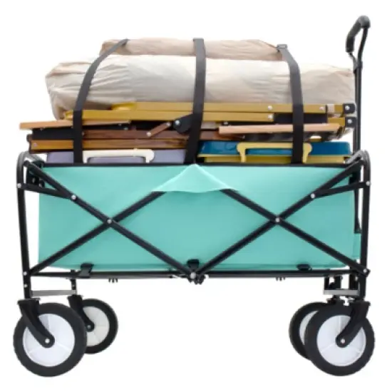 FURNIinspire Outdoor Serving Carts 360lbs Collapsible Foldable Wagon Cart with strapping system for Camping Shopping, Blue, 35.04"*21.65"*38.98" image {4}