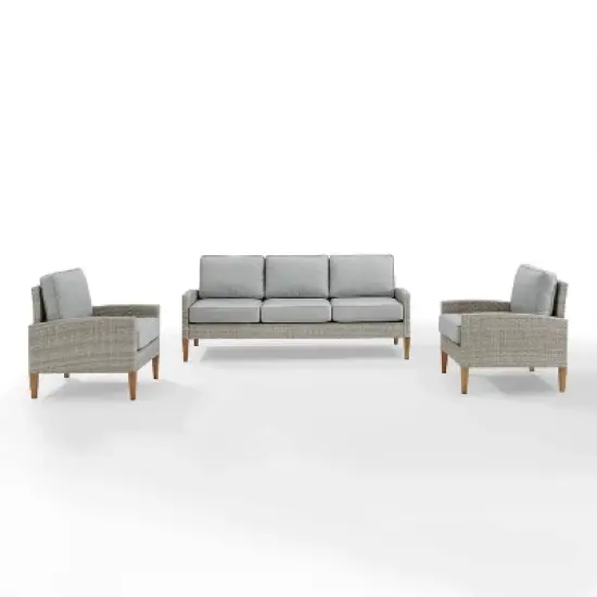 Capella Outdoor Wicker 3 Pc Sofa and Two Chair Set - Gray/Acorn - Crosley image {1}